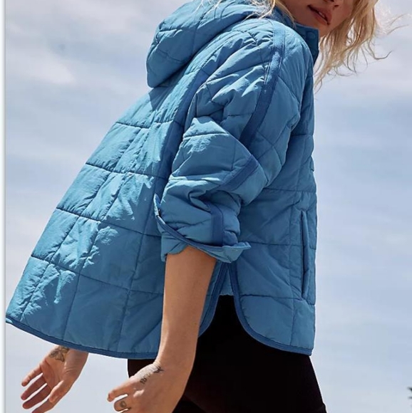 Autumn Women Parka Coat Blue Solid Long Sleeve Hooded Pocket Jacket - Picture 2 of 4